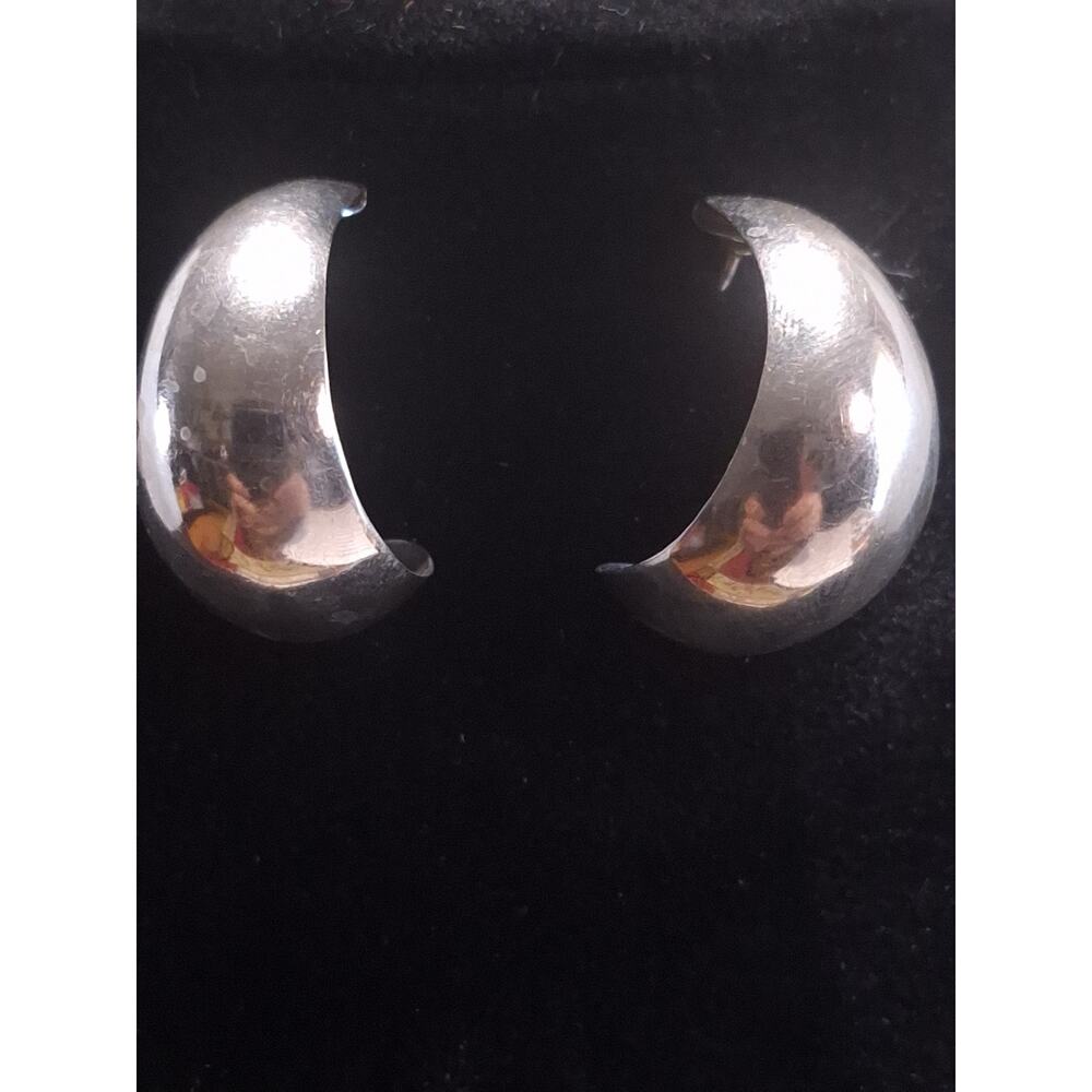 925 Sterling Silver Modernist Crescent Half Hoop Earrings Large Statement Pair - Picture 1 of 5